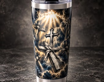 Bicchiere termico da 590 ml con croce cristiana, in acciaio inossidabile, ideale per viaggi e per chi ama la fede, regalo religioso.