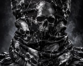 Scaldacollo gotico con teschio, maschera per il viso con teschio argentato, maschera emo streetwear, accessorio alternativo nero
