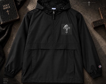 Giacca a vento Christian Cross Anorak, nera, streetwear a tema religioso (100% poliestere)