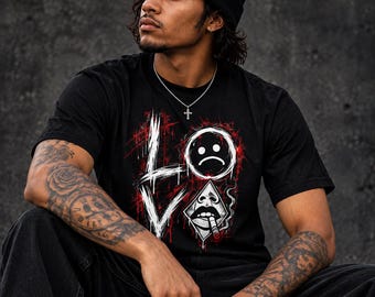 T-shirt Gothic Love / Maglietta punk con scheletro / Streetwear dark / T-shirt grafica alternativa