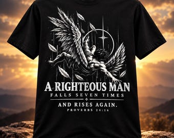 Maglietta con la scritta "Angelo caduto" (Proverbi 24:16), maglietta streetwear cristiana, t-shirt cristiana vintage.