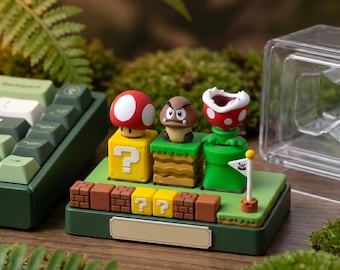 Teclas artesanales inspiradas en Super Mario / Champiñón, Goomba y Planta Piraña / Decoración personalizada para teclados mecánicos / Regalo para gamers