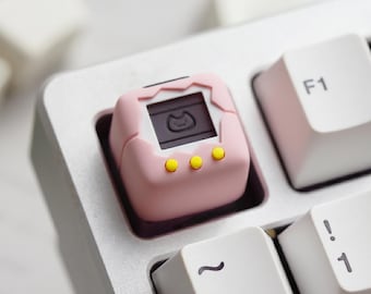 Tecla artesanal rosa estilo retro con diseño de mascota virtual / Tecla para teclados mecánicos / Compatible con Cherry MX / Regalo para gamers