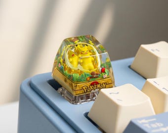 Tecla artesanal de Pikachu / Tecla de resina inspirada en Pokémon para teclados mecánicos / Accesorio personalizado de Pikachu para videojuegos / Regalo hecho a mano para gamers