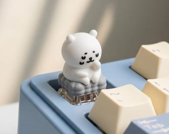 Tecla artesanal Chiikawa, linda tecla de oso blanco para teclado mecánico, tecla ESC de anime kawaii, Cherry MX, regalo para gamers