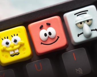Tecla artesanal de Bob Esponja - Tecla ESC de Bob Esponja, Calamardo y Patricio Estrella para teclados mecánicos - Compatible con interruptores MX