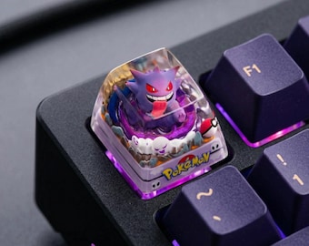 Tecla Gengar Artisan para teclado mecánico, tecla Pokémon fantasma de resina hecha a mano, tecla ESC morada personalizada, vástago Cherry MX, regalo para gamers.