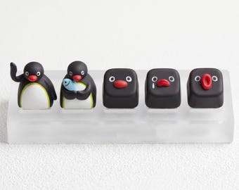 Tecla artesanal Pingu Penguin para teclado mecánico, teclas de resina Kawaii personalizadas, vástago Cherry MX, regalo divertido y expresivo para decorar el teclado