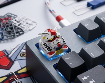 Tecla artesanal RX-78 Gundam - Tecla personalizada de resina con cabeza de robot - Accesorio para teclado mecha