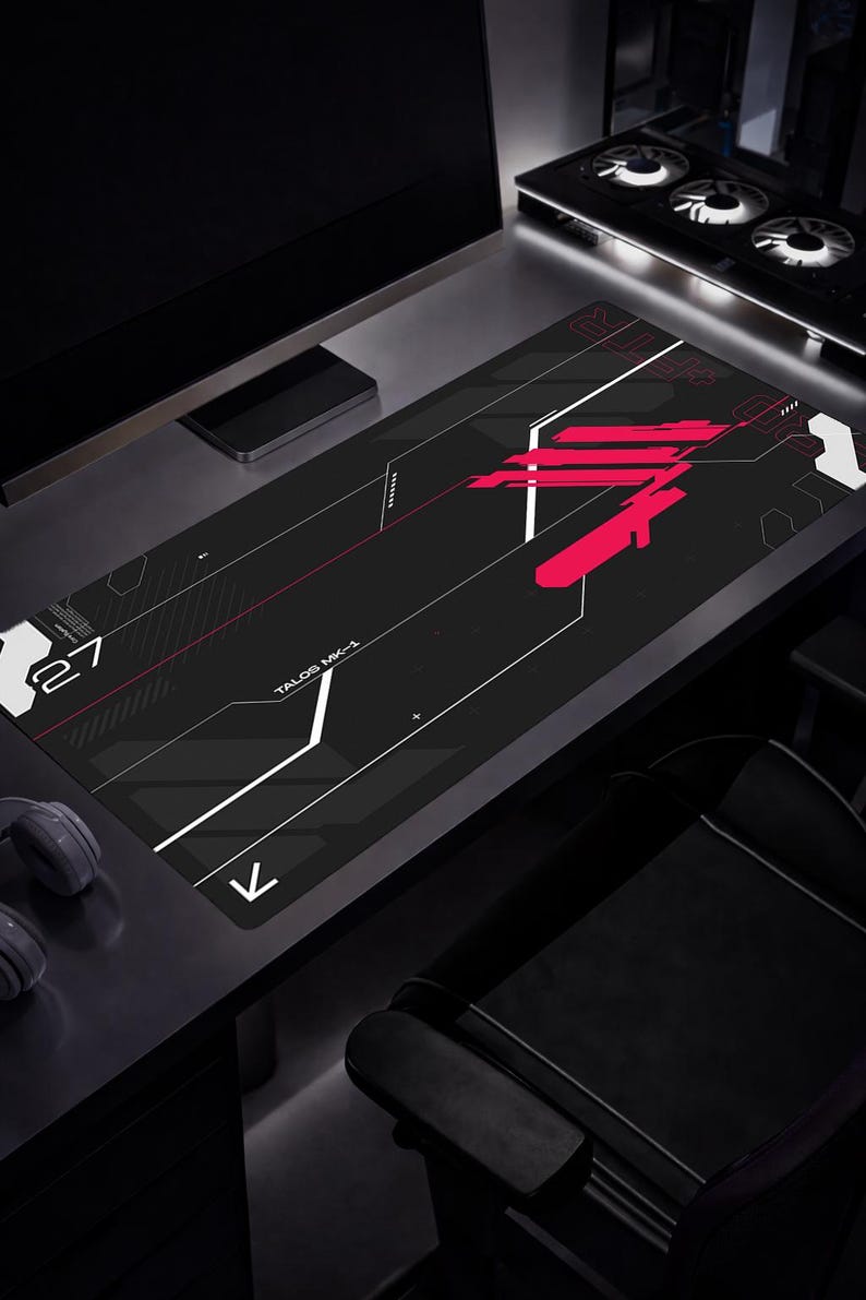Cyberpunk Tech Graphic Desk Mat | Gaming Mousepad image 1