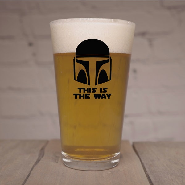 Star Wars Beer Pint Glass | Mandalorian Bounty Hunter Beer Pint | Baby Yoda Beer Glass | Star Wars Theme Pint | This is the Way Pint