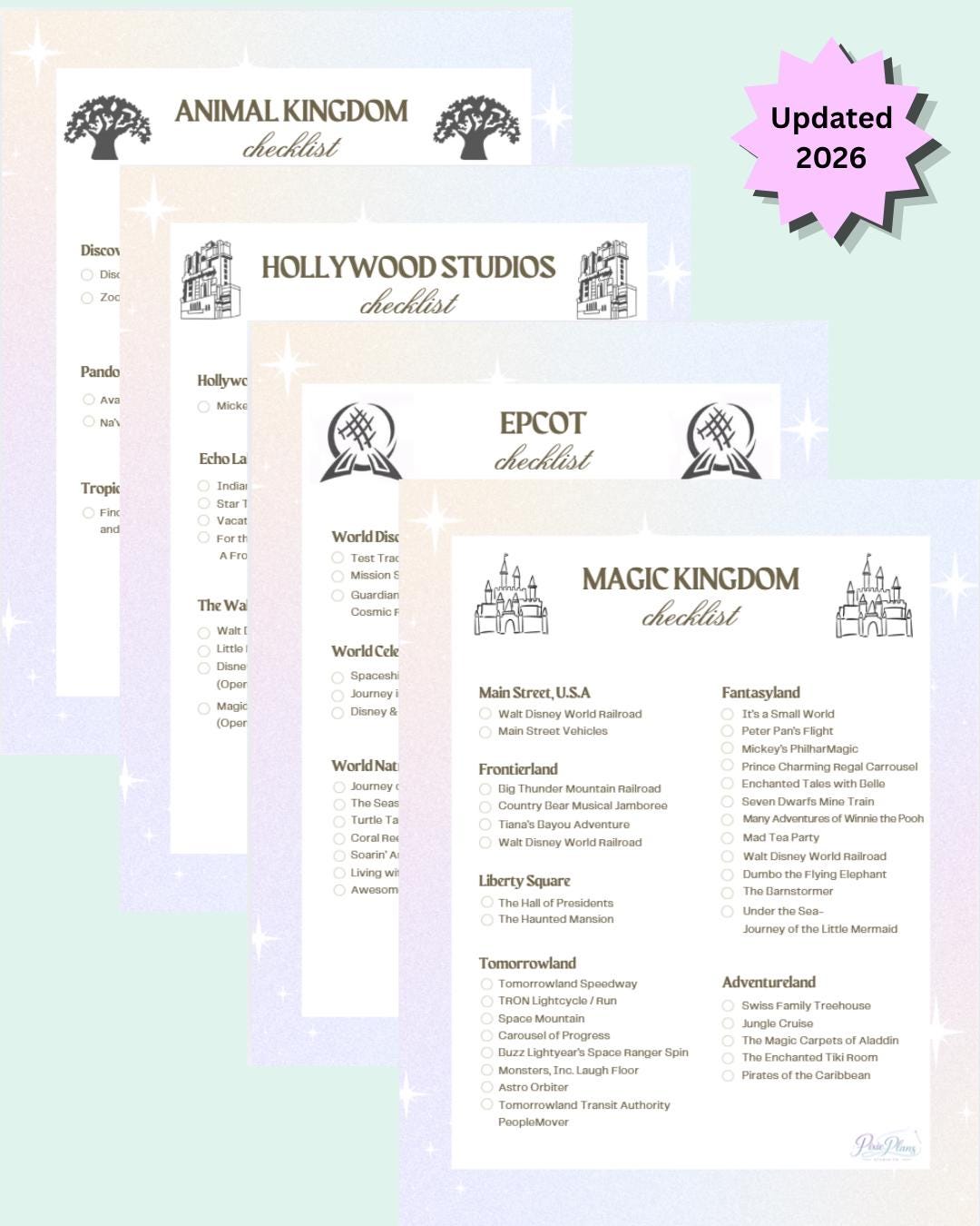 Disney World Ride Checklist Printable | Magic Kingdom, EPCOT, Hollywood ...