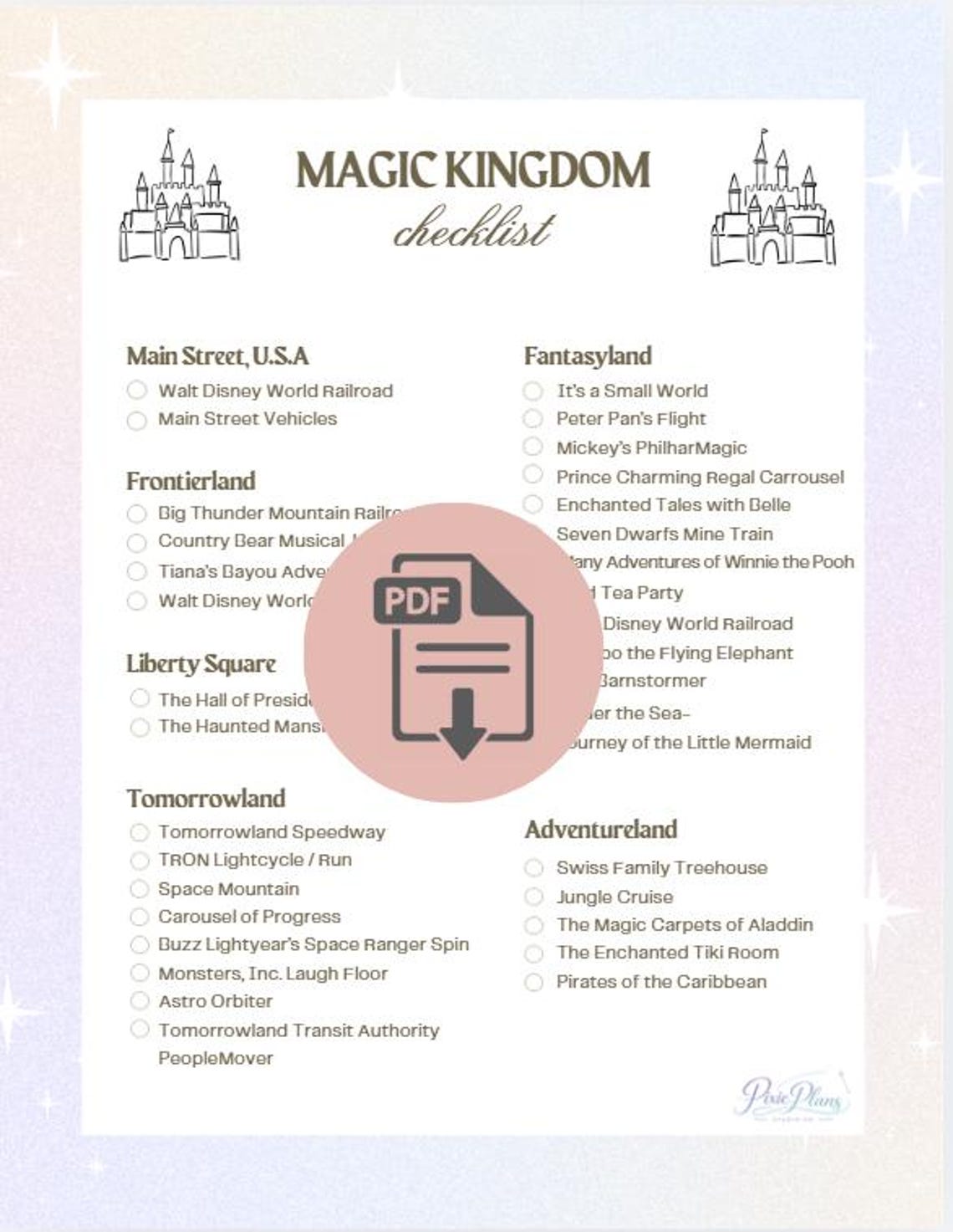 Disney World Ride Checklist Printable | Magic Kingdom, EPCOT, Hollywood ...