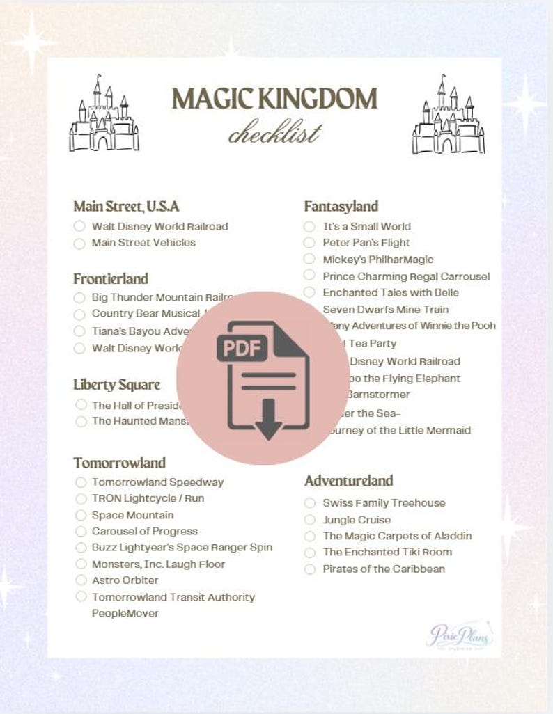 Disney World Ride Checklist Printable | Magic Kingdom, EPCOT, Hollywood ...