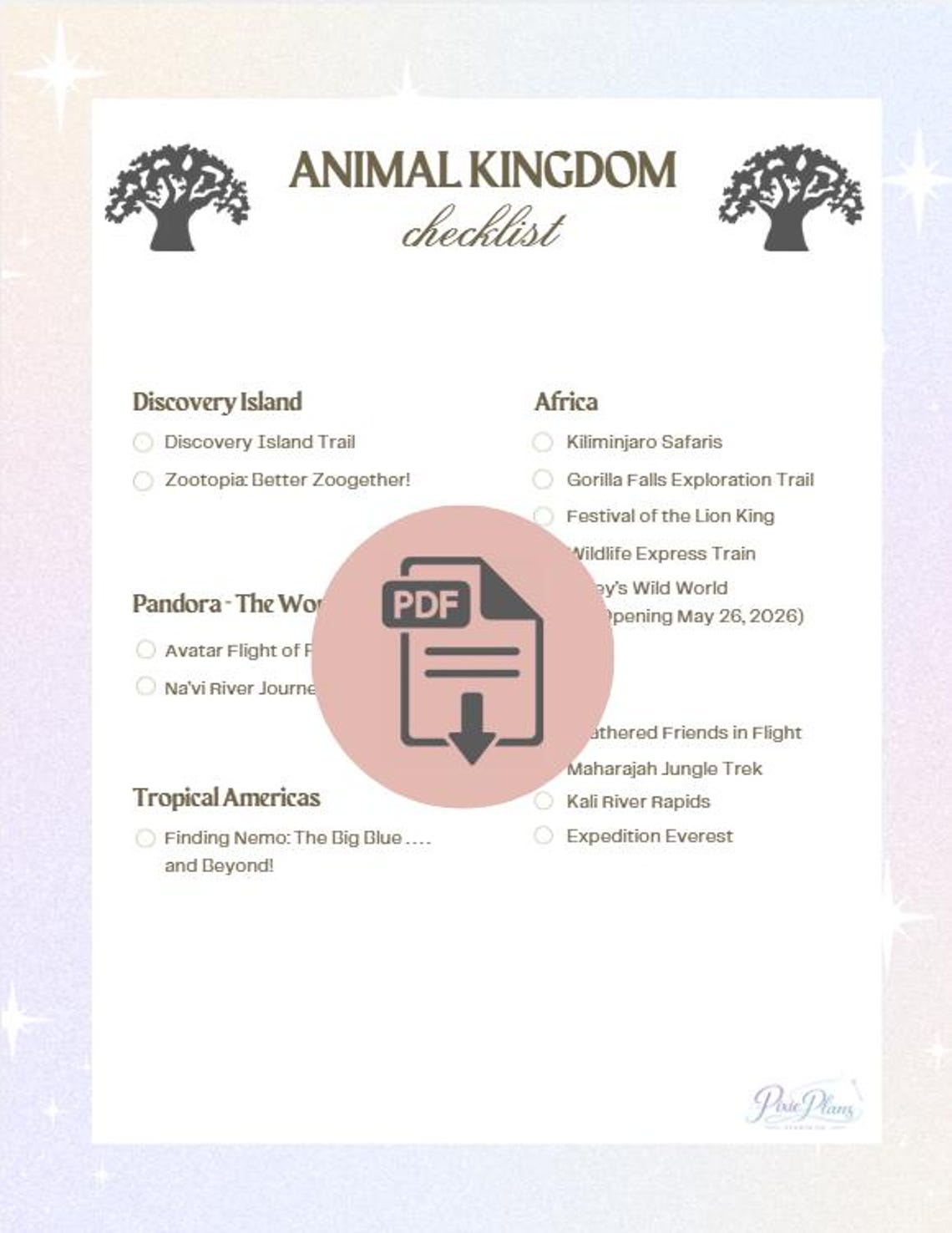 Disney World Ride Checklist Printable | Magic Kingdom, EPCOT, Hollywood ...