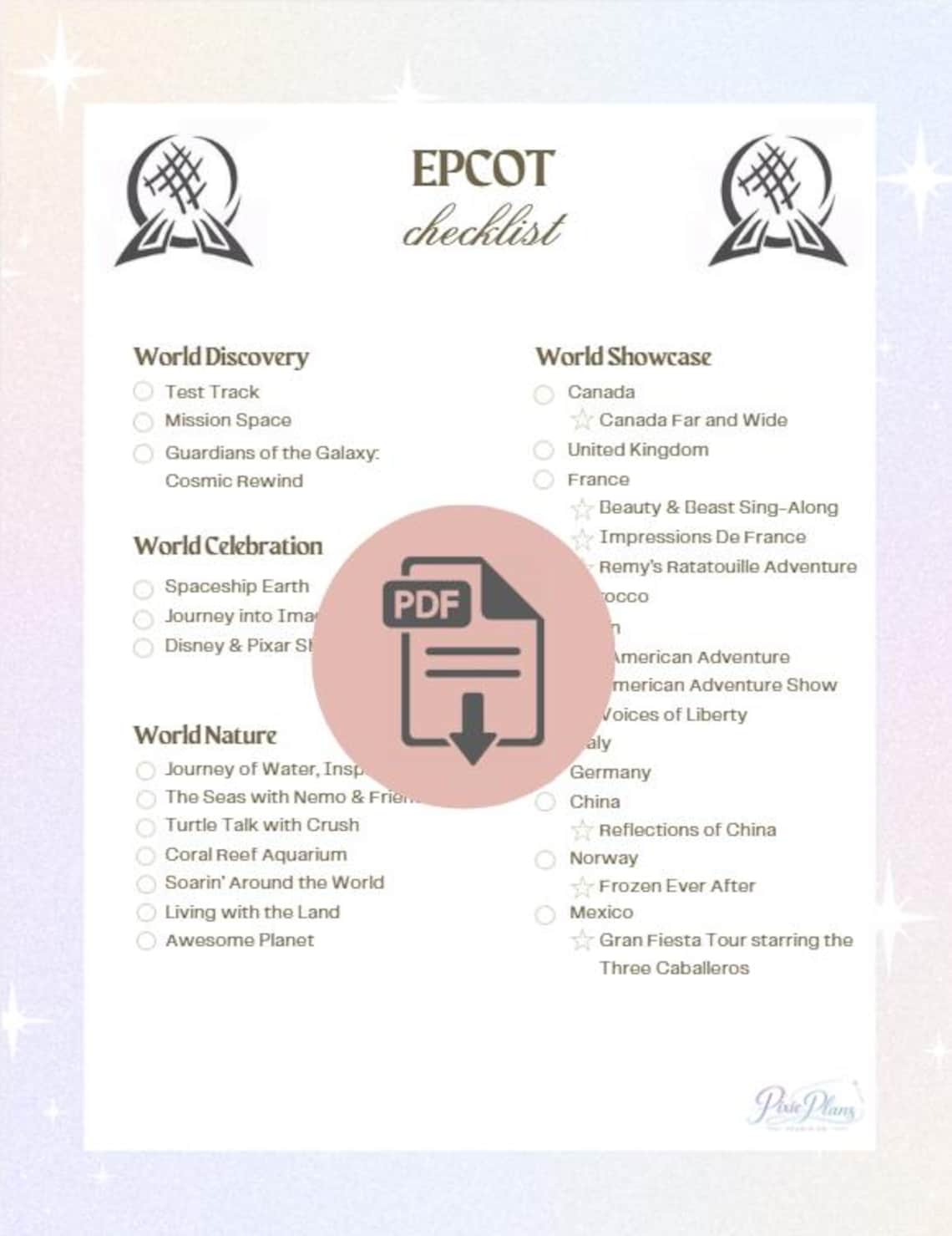 Disney World Ride Checklist Printable | Magic Kingdom, EPCOT, Hollywood ...