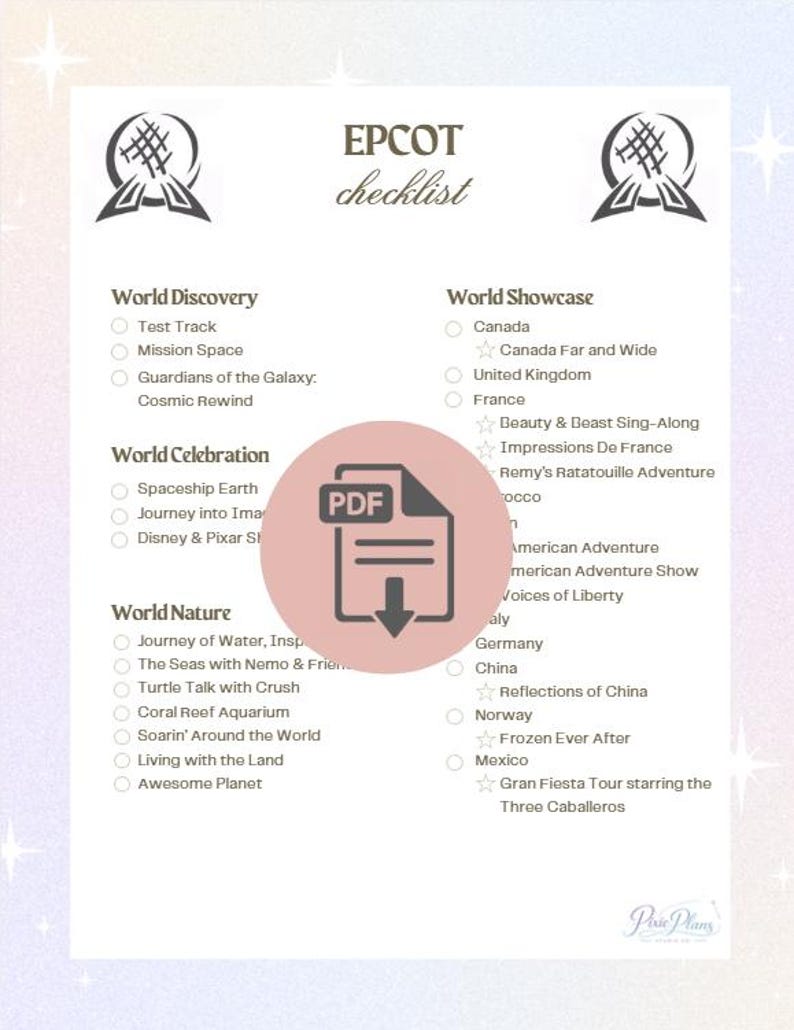 Disney World Ride Checklist Printable | Magic Kingdom, EPCOT, Hollywood ...
