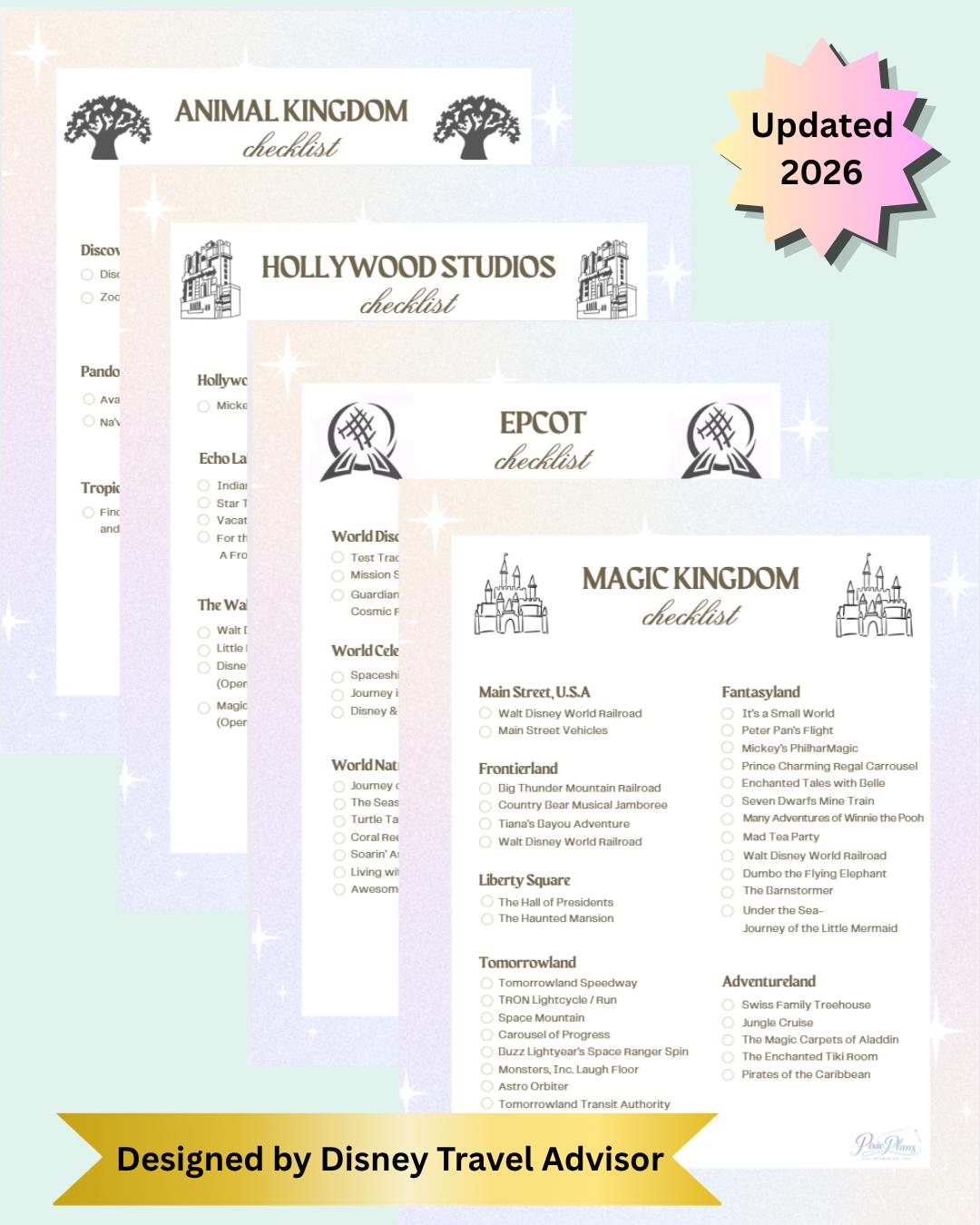 Disney World Ride Checklist Printable | Magic Kingdom, EPCOT, Hollywood ...