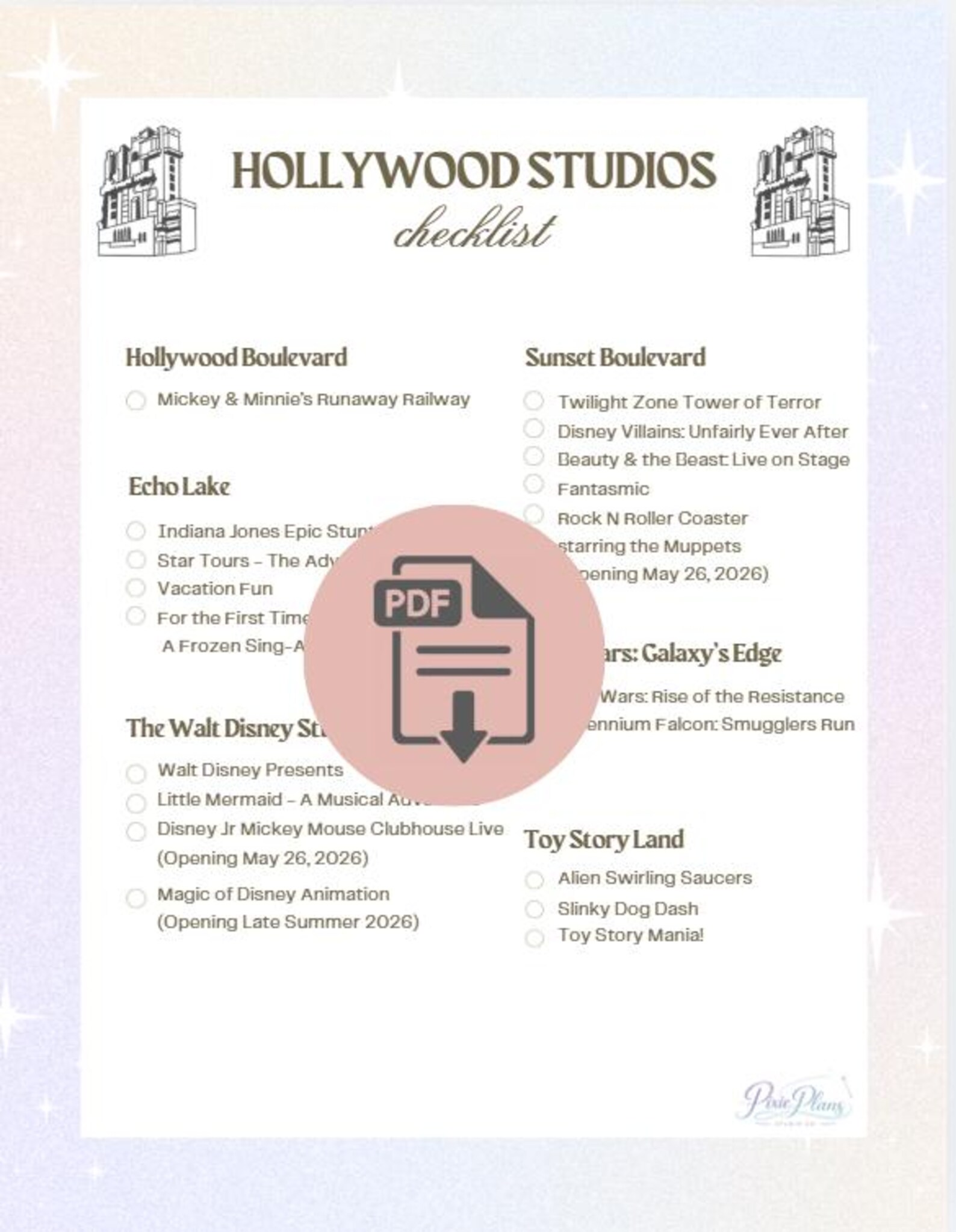 Disney World Ride Checklist Printable | Magic Kingdom, EPCOT, Hollywood ...