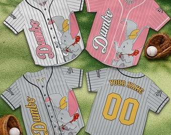 Dumbo Custom Baseball Jersey, Cute Elephant Cartoon Shirt, Circus Disney Inspired Gift, Personalized Name Jersey
