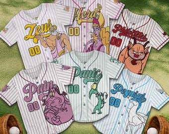 Koszulka baseballowa Herkulesa na zamówienie, spersonalizowana koszulka z imieniem Herkules Megara Hades Zeus, pasujące do siebie rodzinne stroje Disney