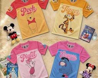 Personalized Winnie the Pooh Kids Football Jersey, Custom Name Number Shirt, Tigger Piglet Birthday Gift for Boys Girls