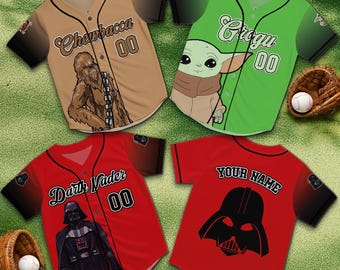 Personalized Star Wars Kids Baseball Jersey, Custom Name Darth Vader Yoda Grogu Shirt, Star Wars Birthday Gift for Boys Galaxy Tee