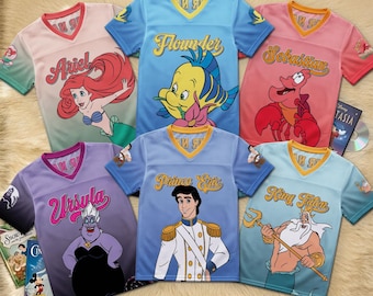 Custom Little Mermaid Football Jersey, Personalized Name Ariel Flounder Sebastian Shirt, Disney Family Matching Outfit, Under the Sea Gift