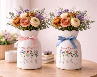 Custom Birth Month Flower Vase, Grandma’s Mom’s Garden Vase, Personalized Mom Vase, Mother’s Day Gift, Gift for Grandma Mom