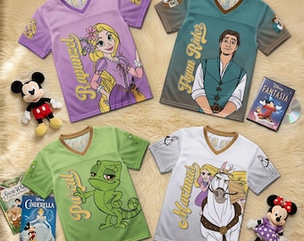 Personalized Tangled Football Jersey, Custom Name Rapunzel Pascal Shirt, Kids Birthday Outfit, Disney Princess Family Gift