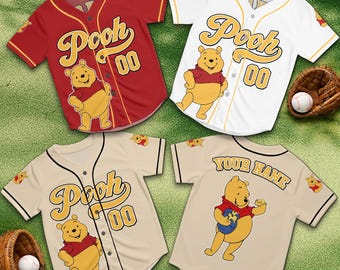 Custom Winnie the Pooh Baseball Jersey, Personalized Disney Winnie the Pooh Jersey Shirt, Disneyland Baseball Team Outfit, Birthday Gift