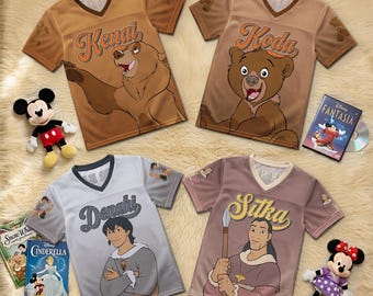 Personalized Brother Bear Kids Football Jersey, Kenai Koda Shirt, Custom Name Cartoon Outfit, Kids Birthday Gift