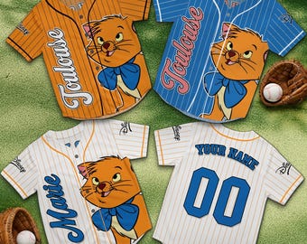 Toulouse Cat Custom Baseball Jersey, Orange Kitten Cartoon Shirt, Aristocats Inspired Gift, Personalized Name Jersey