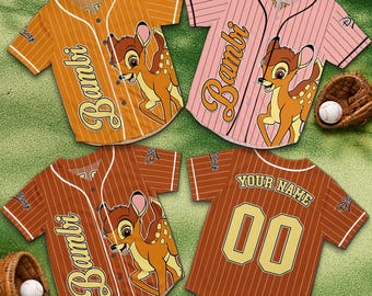 Bambi Custom Name Baseball Jersey, Cute Deer Cartoon Shirt, Forest Animal Disney Inspired Gift, Personalized Kids Jersey