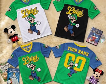 Personalized Luigi Football Jersey Custom Name Number, Birthday Shirt Boys Girls, Gamer Family Matching Squad Party Gift