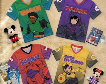 Personalized Big Hero 6 Kids Football Jersey, Hiro Hamada Baymax Go Go Tomago Wasabi Shirt, Custom Name Birthday Outfit