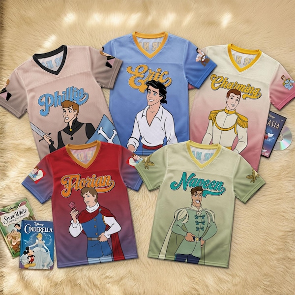 Custom Disney Prince Football Jersey, Personalized Prince Phillip Eric Charming Florian Shirt, Classic Royal Team Family Matching Outfit