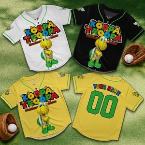 Personalized Koopa Troopa Baseball Jersey, Mario Turtle Button Shirt, Custom Name Number, Kids Birthday Outfit