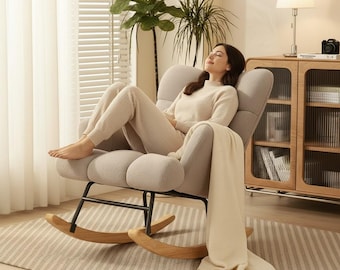 Bouclé Rocking Chair – Modern Japandi Teddy Upholstered Lounge Furniture