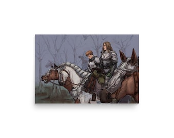 Fear & Hunger Knights Midnight Sun Art Print, Dark Fantasy Game Poster, Matte Wall Decor