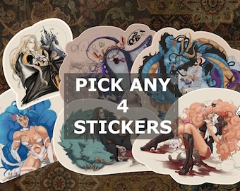 Pick Any 4 Stickers, Mix and Match Anime & Video Game Sticker Bundle, Waterproof Die Cut Laptop Decals
