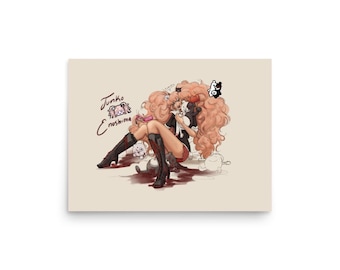 Junko Enoshima Danganronpa Fan Art Print, Monokuma Anime Game Poster (12x16 in)