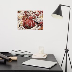 The Kitsune Art Print, Original Fox Spirit Illustration, Japanese Folklore Wall Art, 12x16 Matte Poster, Red White Yokai Anime Art