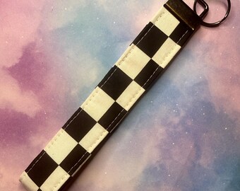 Black White Check Wristlet Keychain | Buffalo Plaid Farmhouse Lanyard