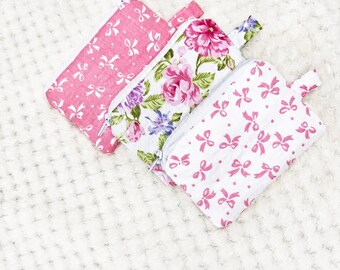 Mini Quilted Zipper Pouch | Cottagecore Floral Coin Bag, Small Essentials Holder