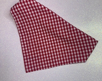 Red Gingham Pet Bandana | Handmade Elastic Collar Scarf for Cats, Dogs