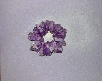 Purple Floral Scrunchie | Watercolor Lavender Hair Tie, Gold Accents