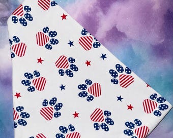 Patriotic Paw Print Dog Cat Bandana | American Flag Cotton Pet Scarf