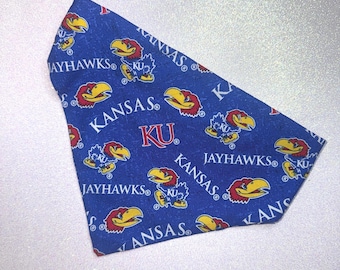 Kansas Jayhawks Pet Bandana | Blue Crimson Cotton Slip-On Dog Scarf