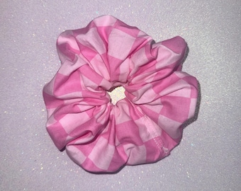 Jumbo Pink Gingham Scrunchie | Oversized Handmade Hair Tie, Soft Checkered Ponytail Holder
